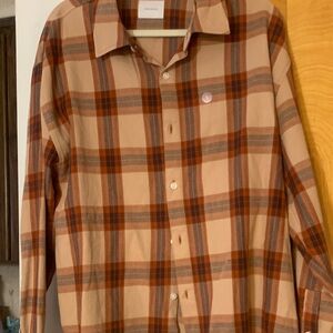 Men's Plaid Button-Up Shirt in Tan & Rust - Classic Casual